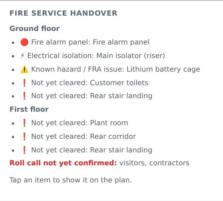 Fire service information panel