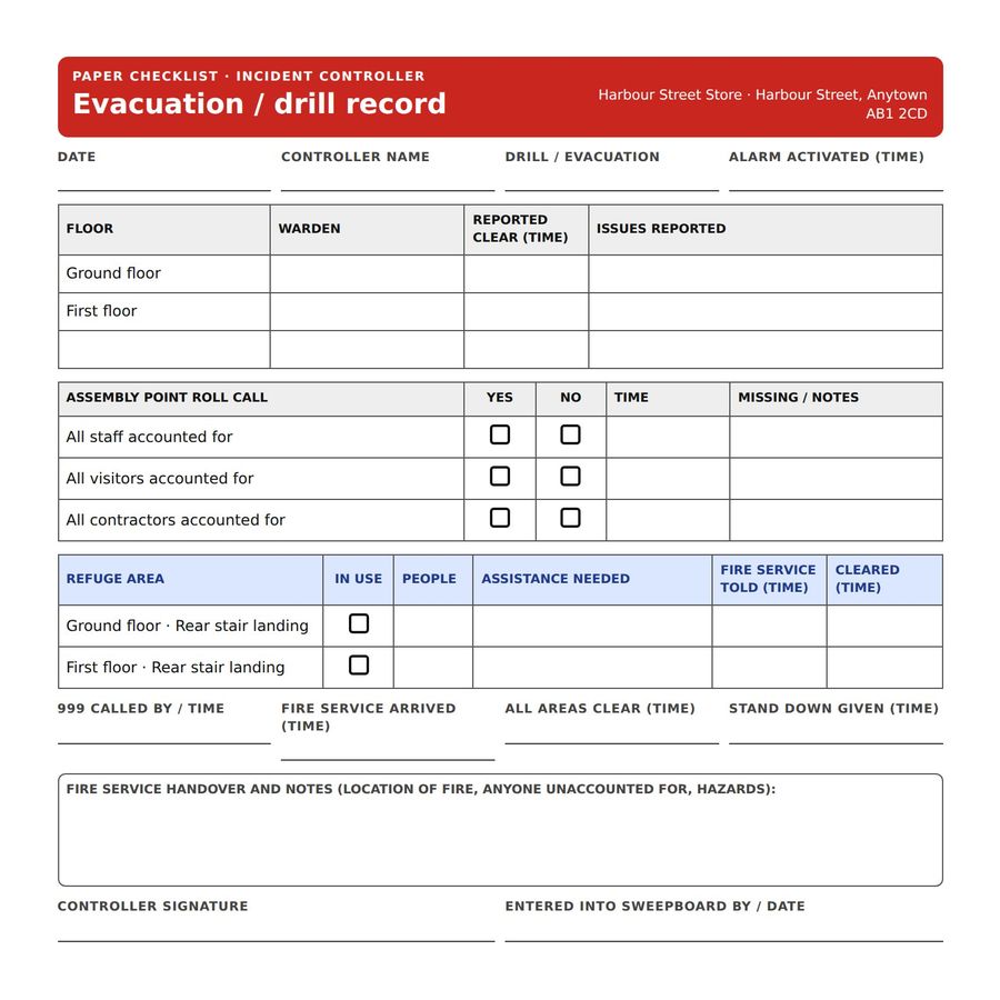 Paper controller checklist