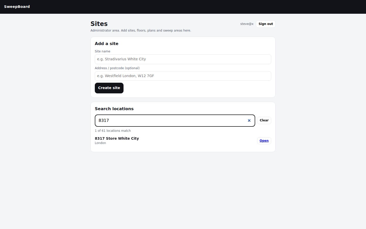 All sites list
