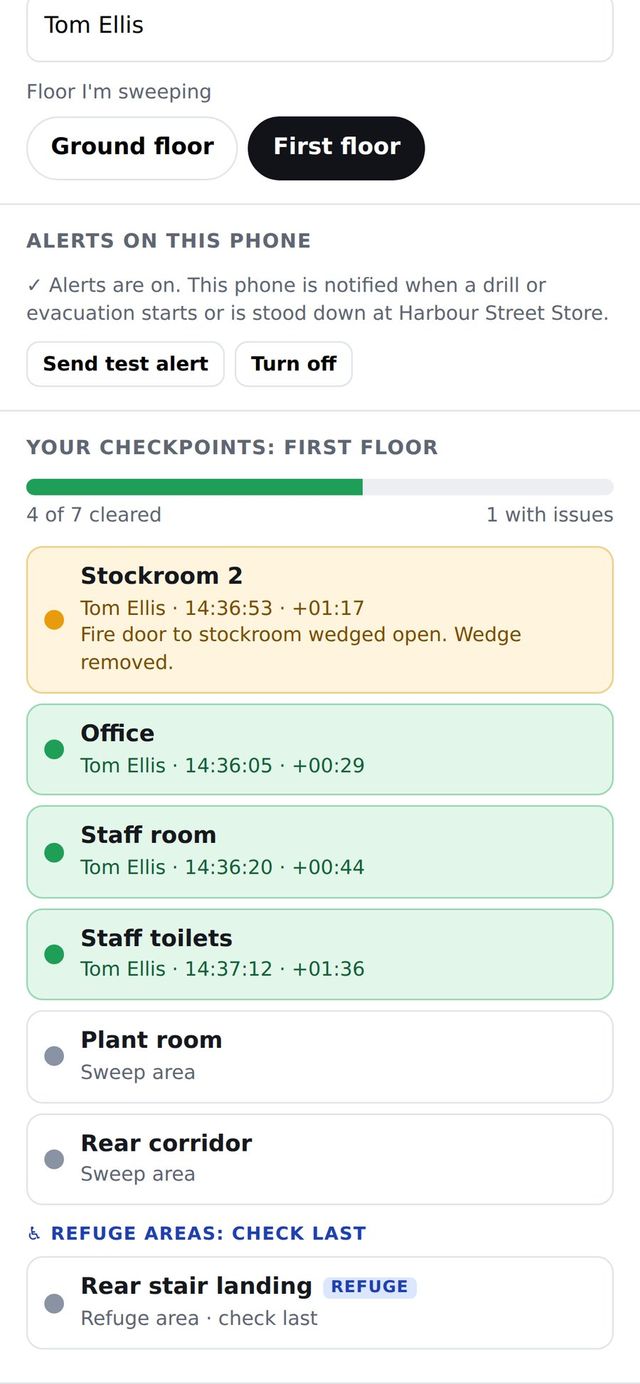 Warden sweep list on a phone