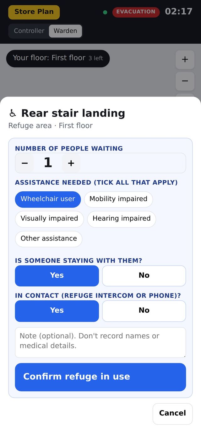 Warden refuge check screen